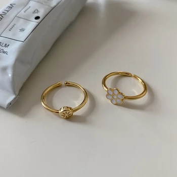

SUNIANGON 925 Sterling Silver Ring Small Flower Star Ring 18k Gold Ring For Women Elegant Fine Jewelry Korean Niche Wild Wedding