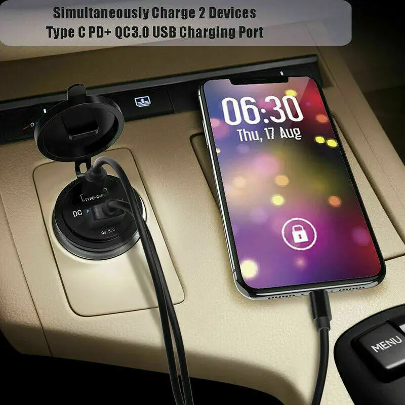 QC3.0 Fast Charge Car Charger 12V/24V USB Type C+PD Vecicle Charger LED Power Adapter for iPhone 12 11 Pro Samsung Xiaomi Huawei car lighter usb