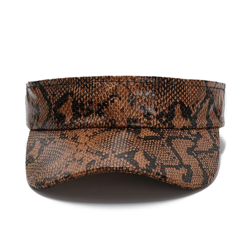 Men Women's PU Leather Snakeskin Visor Cap Sun Protection Beach Traveling Club Visor Hat Red Blue Brown 4