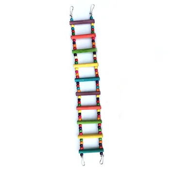 

Cute Climb Rainbow Parrot Toy RFID Blocking Ladder Pet Bridge Flexible Wooden 10-stair Funny Swing Bird Bite