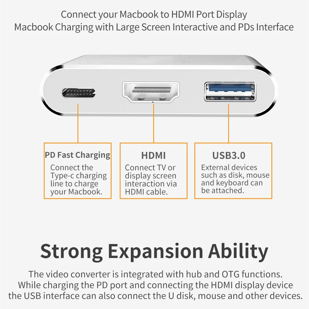 Tebe Тип с разъемами типа C и HDMI 3-в-1 конвертер голова USB 3,0 4K HDMI Быстрая зарядка PD высокая производительность Smart Hub для MacBook