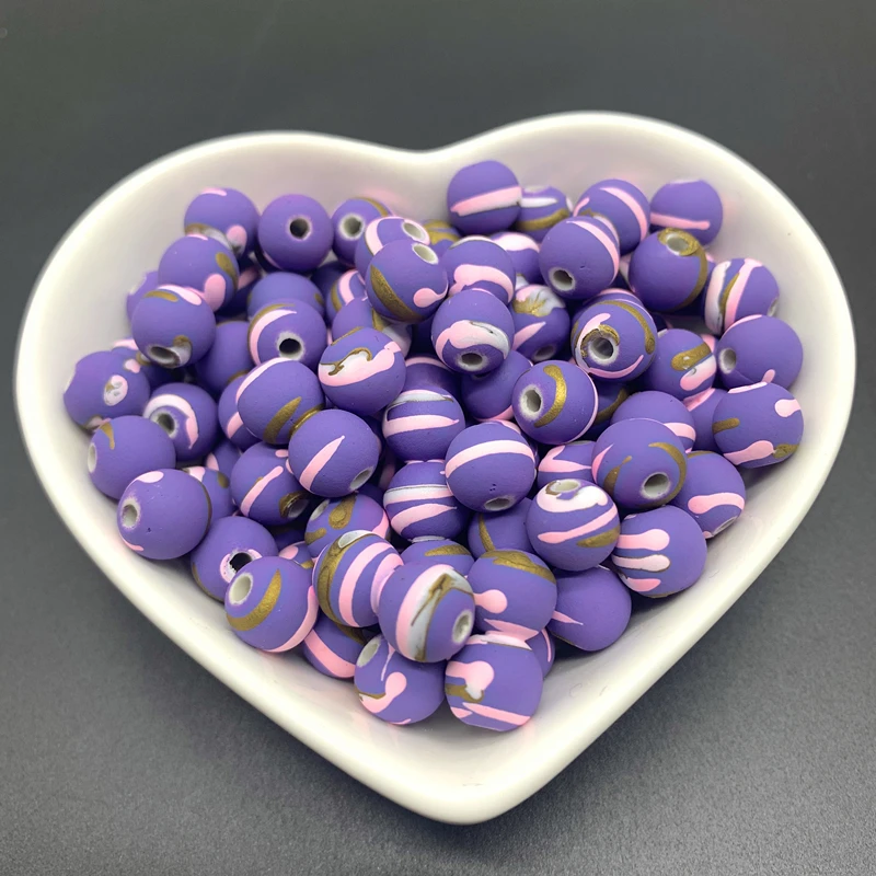 New 30pcs 8mm Round Shape Crack Acrylic Beads Spacer Loose Bead For DIY