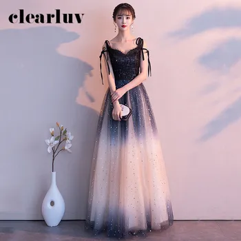 

Gradient A-Line Evening Dresses DR324 Spaghetti Strap Women Party Dress Sparkling Sequin Formal Gowns Sleeveless Robe De Soiree