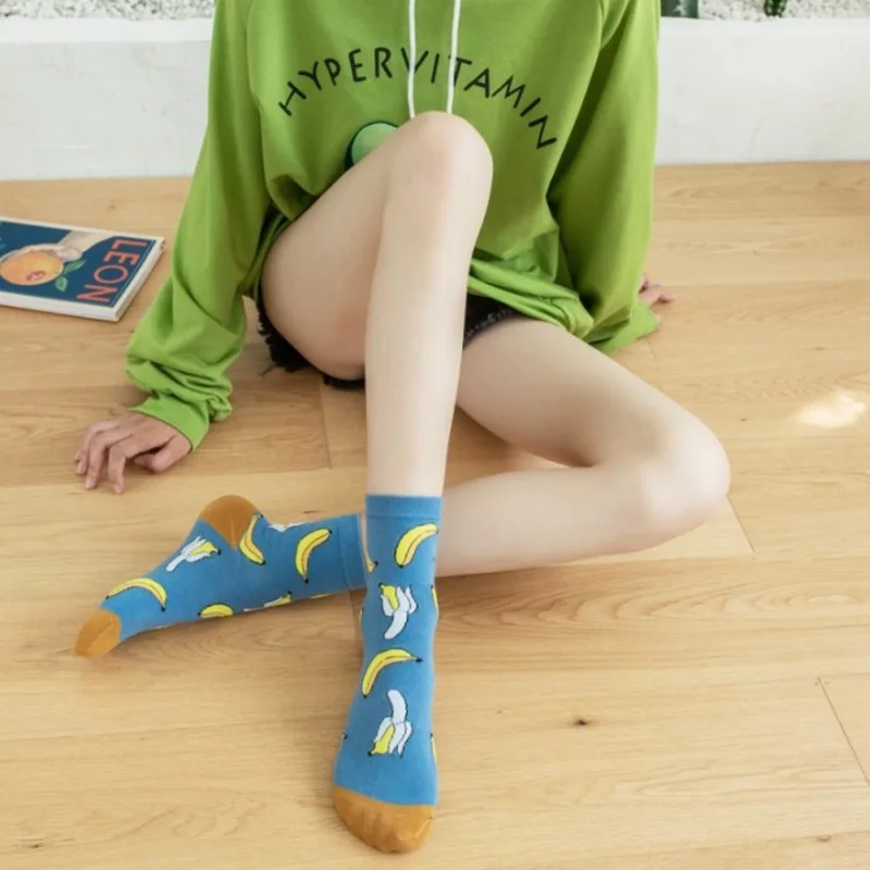 

1 Pair New Autumn Women Female Cartoon Fruit Avocado Lemon Banana Pich Strawberry Watermelon Fashion Ventilation Medium Socks
