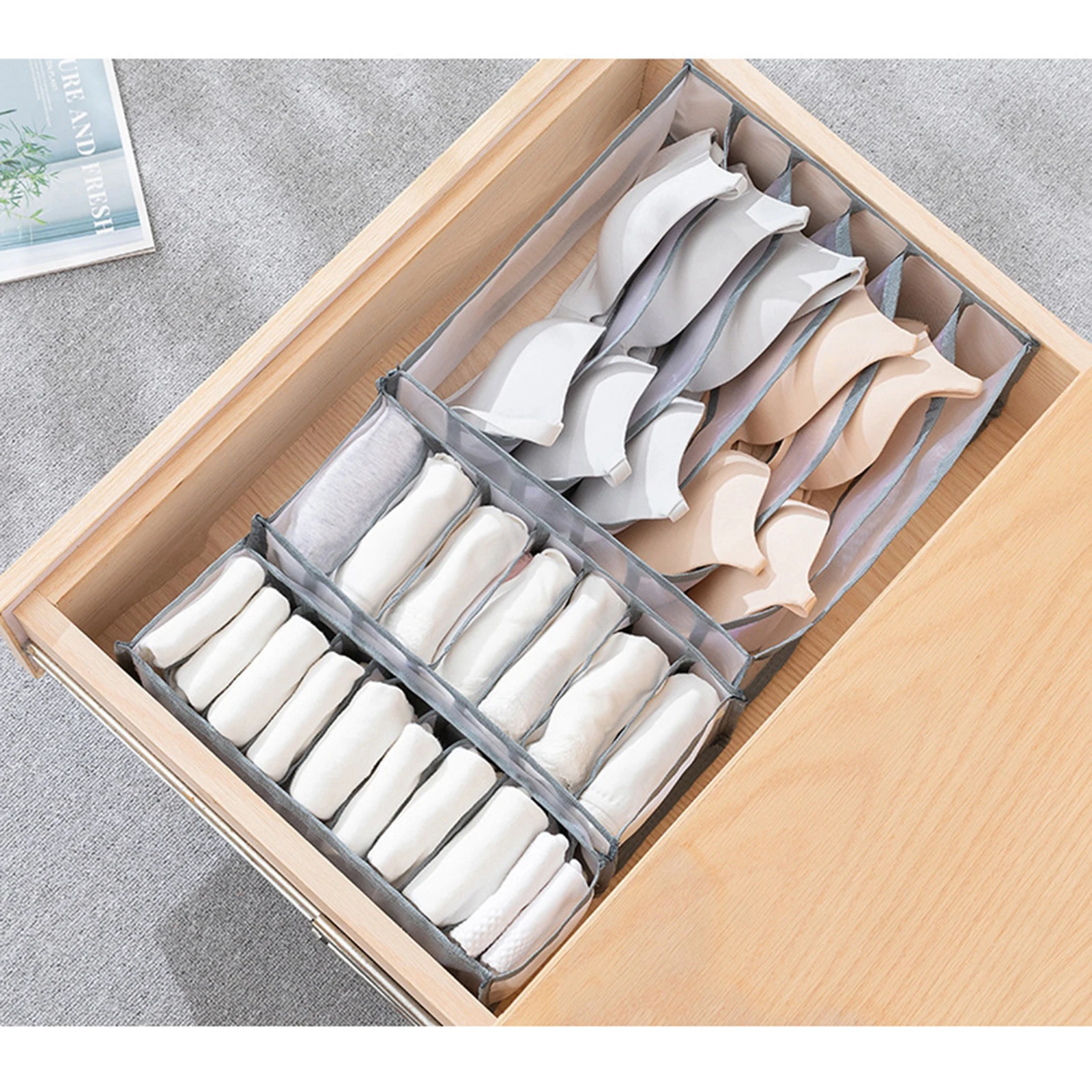 Dormitory Home Closet Organizer For Socks Separated Underwear Storage Box 6/7/11 Grids Bra Foldable Drawer | Дом и сад