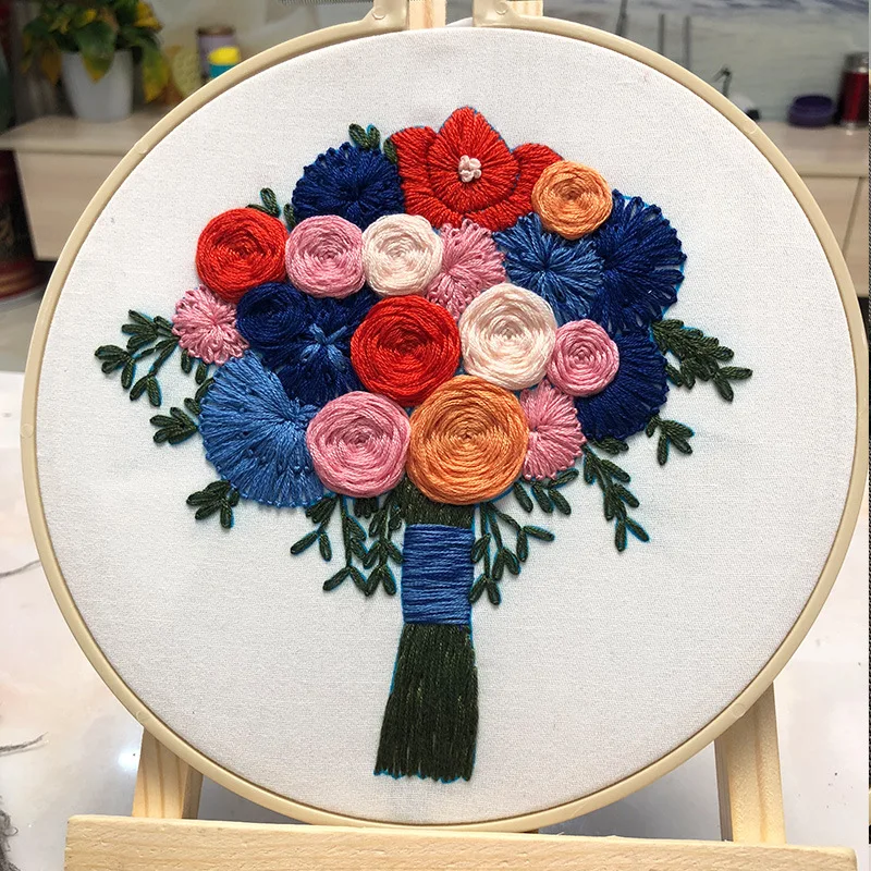 Flower Pattern Embroidery Kit Vintage Hoop for Beginner Needlework Kits Cross Stitch Sewing Art Craft Painting Home Decoration