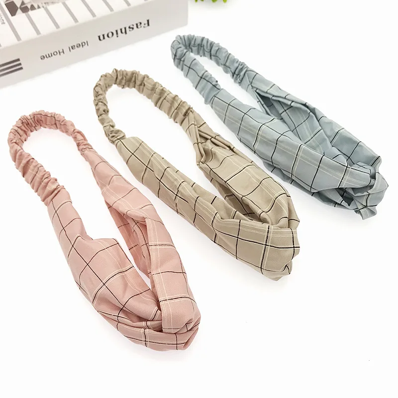 

2019 Simple Fashion Women Girls Hair Bands Plaid Print Headbands Cross Turban Bandage Bandanas HairBands Elastic Hair Jewelry