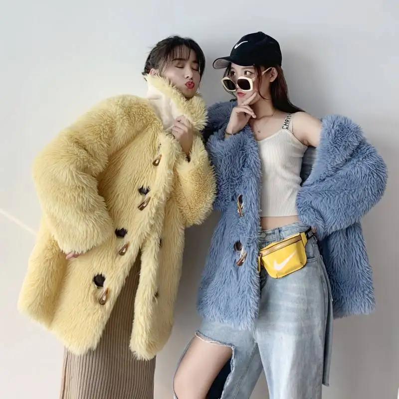 

Woman Faux Fur Teddy Overcoat Winter Warm Fluffy Wool Coat