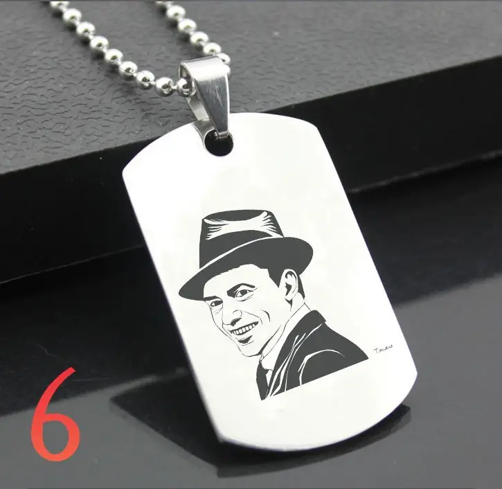 Классический брелок из нержавеющей стали FRANK SINATRA FLK01, гравировальные бирки, стальная подвеска-открытка для ожерелья - Цвет: Светло-серый