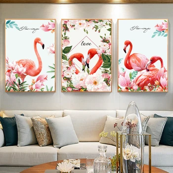 

Nordic Style Pink Crane Wall Decor Posters Waterproof Art Canvas Fabric Animal Print Wall Poster For Livingroom Decor