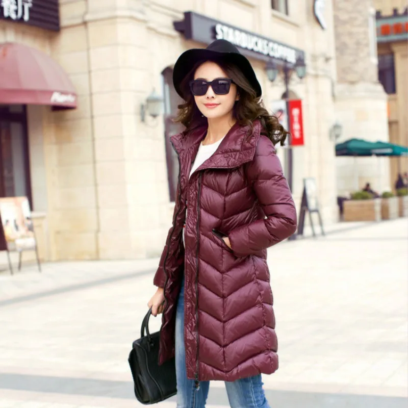 

White Womens Duck Down Jacket Fashion Winter Coat Hooded Women Long Parkas Warm Ladies Coats Casacos A01330 YY1185 s