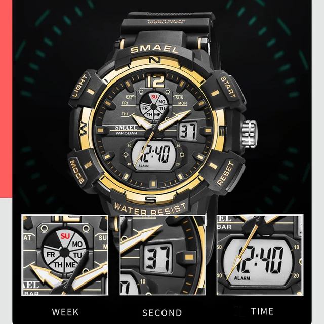 Luxury Brand Men's Watch Outdoor Sports Waterproof Watches Dual Display Quartz Rubber Digital Clock 5