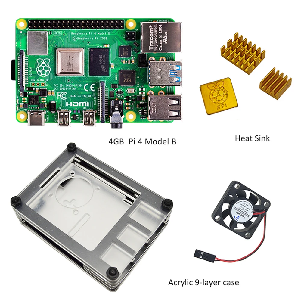 2019 Raspberry Pi 4 model B стартовый комплект 1 ГБ/2 ГБ/4 ГБ ОЗУ с Новый 9 слойный чехол