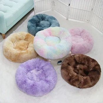 

Winter Warm Dog And Cat Beds Round Long Plush Dog Kennel Washable Cat House Super Soft Cotton Sofa For Bulldog Warm Pet Bed