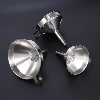 

3pcs Stainless Steel Funnel Wear-resistant Detachable Strainer Funnels Fillers for Househeld Kitchenware Home