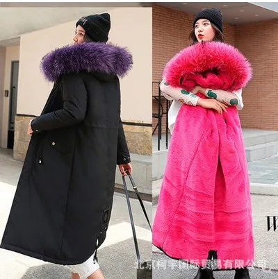 

2019 off Season Parka Fur Clothing Rex Rabbit Fur Inner Wearing Cotton-padded Clothes Women's Long-cut Coat Cotton Coat Winter N