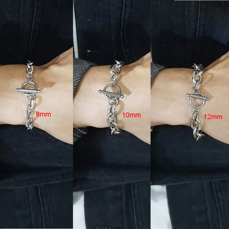 Bracelet Mens, Chunky Cable Chain Bracelets, Stainless Steel Fashion Edgy Men Women Jewelry Brazalets 8 To 12mm ,18 To 23 Inch - Image 3