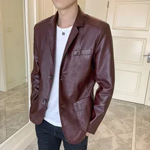 Autumn New Style MEN'S Leather Coat Jacket Business Slim Fit Men Fashion Fold-down Collar Middle-aged Men'S Wear