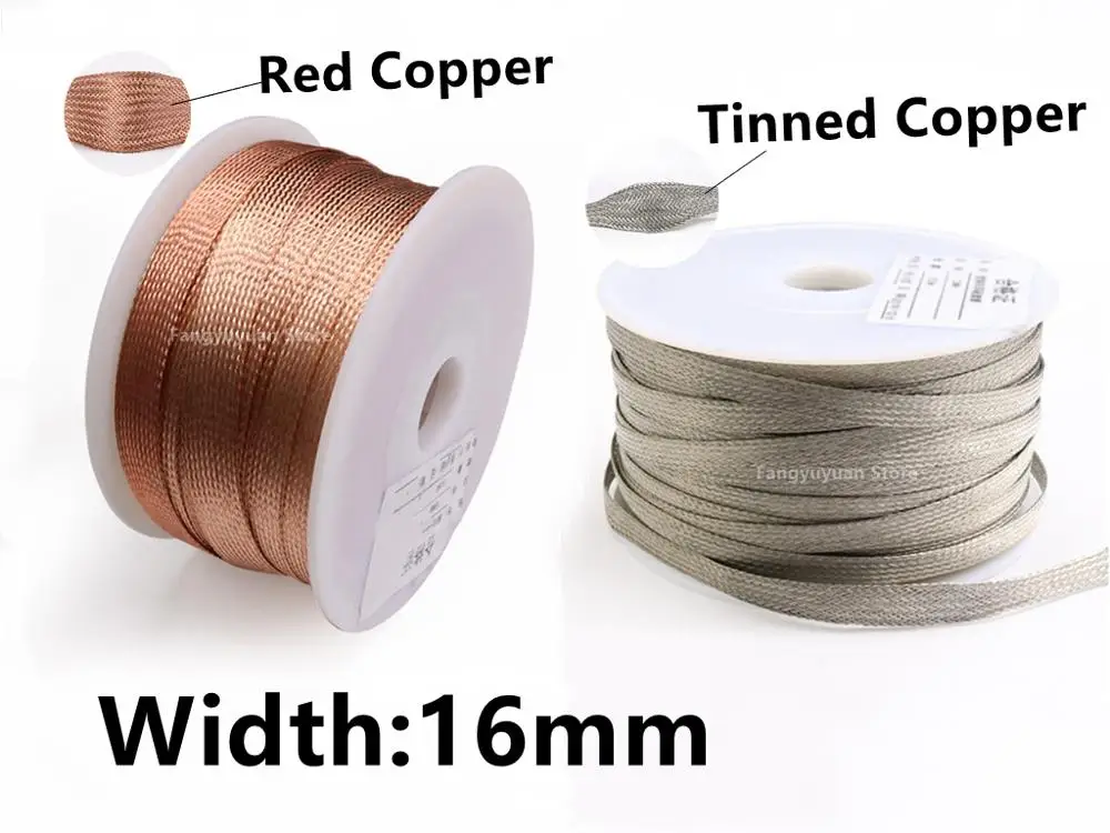 

16mm Tinned Plating Copper Braided Sleeve Metal Sheath Anti Interference Screening Audio Speaker Wire Wrap Signal Cable Shielded