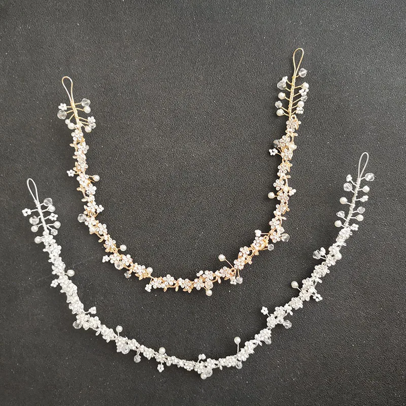 SLBRIDAL Handmade Alloy Crystal Rhinestones Pearls Bridal Hair Vine Headband Wedding Hair Accessories Bridesmaids Women Jewelry