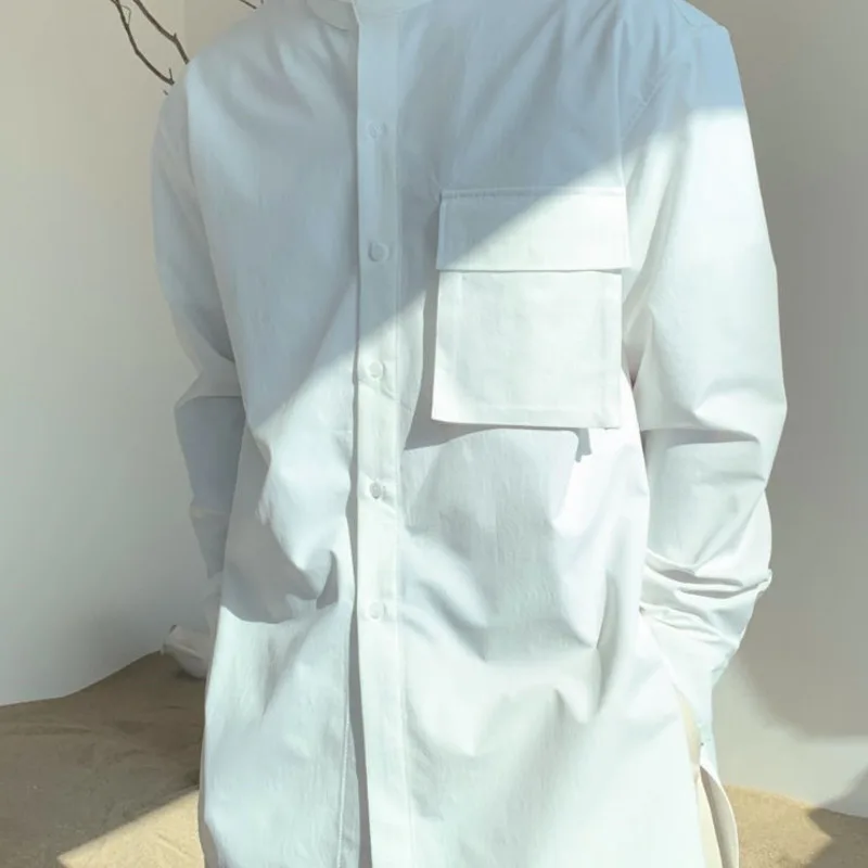 Men's Long Sleeve Shirt 2020 Spring Summer New Solid Color Collar Long Sleeve Shirt Youth Personality Fashion Trend Men's Wear