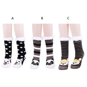 

Womens Winter Warm Fuzzy Slipper Socks Cute Cartoon Animal Stripes Dot Print Faux Fleece Plush Lined Thermal Hosiery