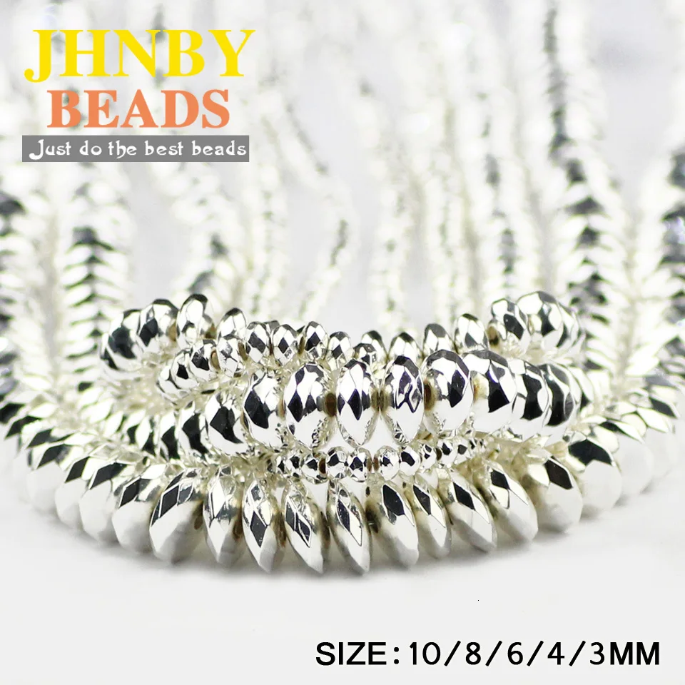 JHNBY плоские граненые круглые Серебристые бусины-разделители из гематита 3~ 10 мм бусины из натурального камня для изготовления ювелирных браслетов и ожерелий своими руками