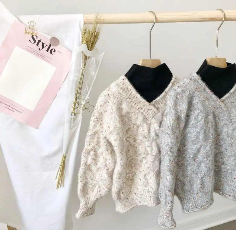 Вязаный свитер для девочек, осенне-зимний модный пуловер в стиле пэчворк для девочек, свитер, 3-8 лет, HJ178