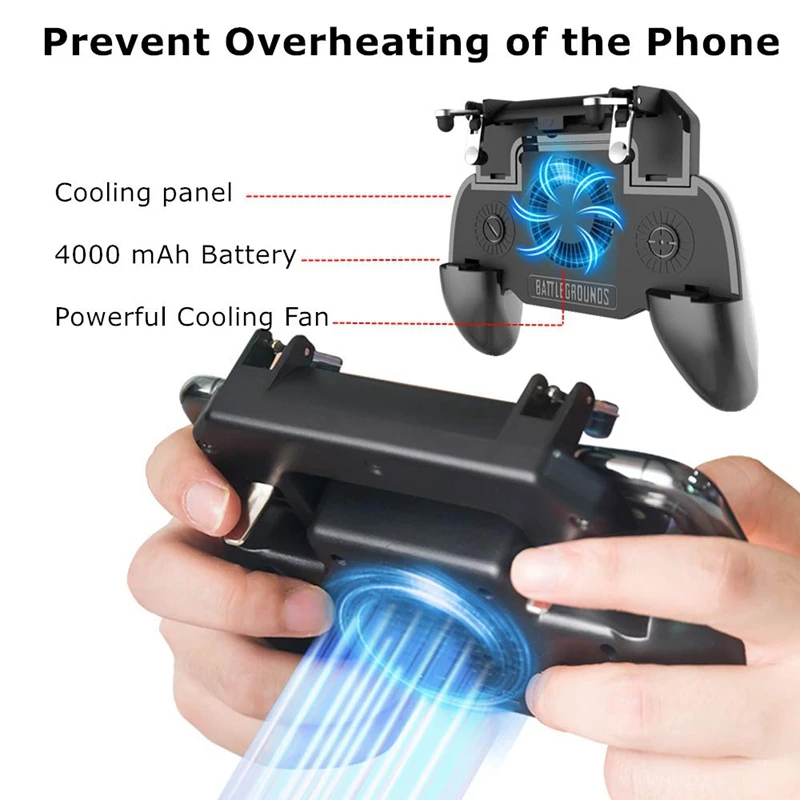  Gaming Grip With Portable Charger Cooling FanFor Pubg Mobile Controller L1R1 Mobile Game Trigger Jo