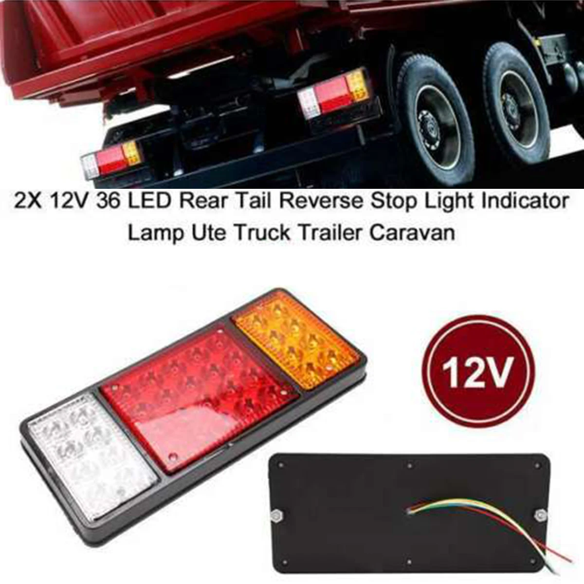 2pcs 36LED Waterproof Taillights Truck Brake Light Reverse Indicator Universal for 12V trailers trucks boat caravans lorry