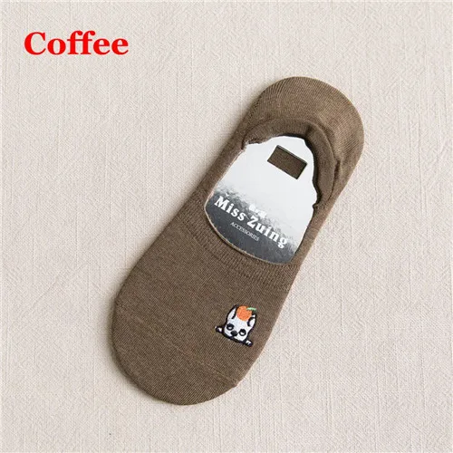 coffee 1 пара красочных вышитых цветов невидимые короткие женские летние прозрачные сетчатые дышащие хлопковые носки-лодочкой женские короткие носки - Цвет: coffee