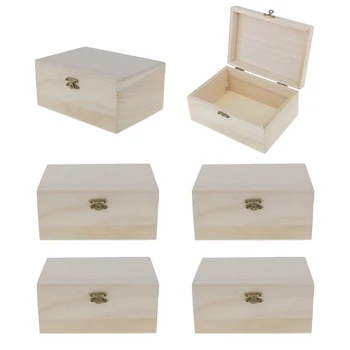 

6pcs Unfinished Plain Wooden Jewellery Box Unpainted Wood Storage School Gift