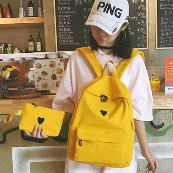 

New Korean Canvas Backpack Travel Bag Printing Heart Backpack School Bag For Teenage Lovely Girls Casual Backpacks 1p39