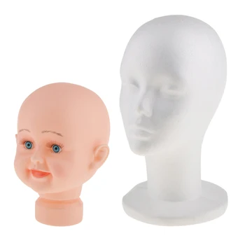 

Kid Children Mannequins Manikin Head Model + Female Foam Mannequin Head Stand for Wigs Hats Caps Jewelry Display