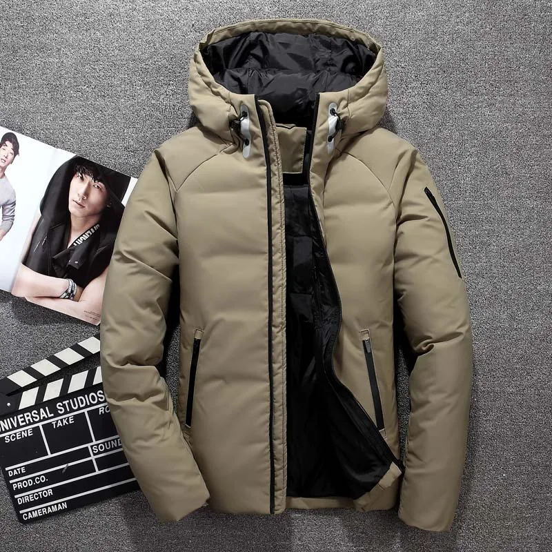 New Thick Down Coat Men Coat Winter Jacket Warm Thicken Hooded Overcoat Comfortable Male Solid Color Waterproof Windproof - Цвет: Khaki