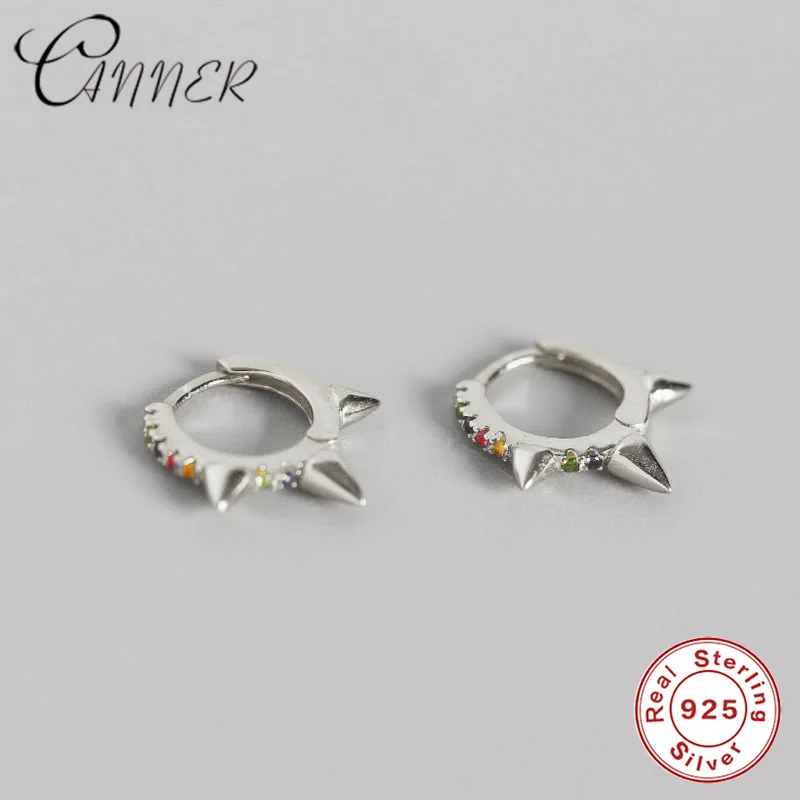 Серьги CANNER Rainbow CZ Huggie женские дешевые серьги гвоздики красочная заклепка с хрусталиком Huggie ювелирные изделия серьги из стерлингового серебра 925 пробы