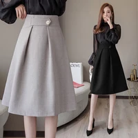 Fashion Skirt For Woman Button Vintage Solid Work Wear Lady Office Business Skirt 1