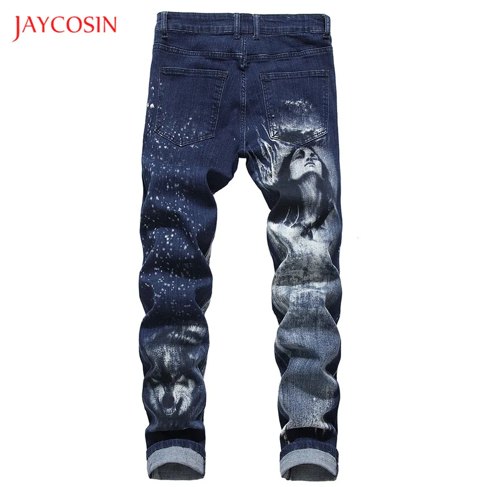 Jaycosin мужские Модные джинсы с 3D принтом лица, повседневные Простые прямые джинсы больших размеров 28-42