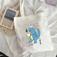 Women Shopping Bag Anime dinosaur Tote Harajuku Shopper Bag Ladies Canvas Shoulder Bag Funny Large-capacity Female bags
