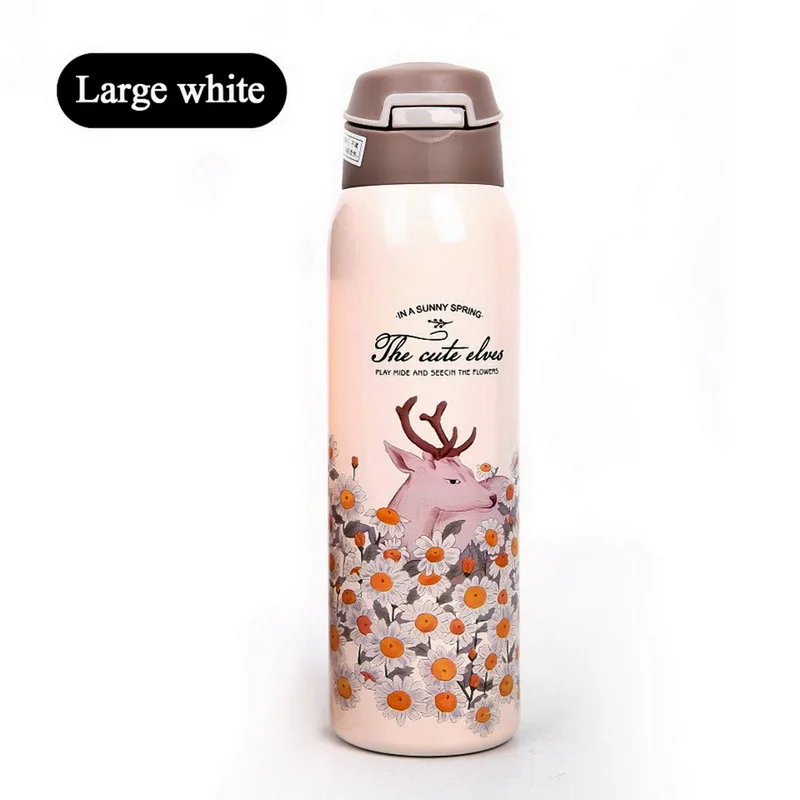 480ml white 350/480 мл Термос из нержавеющей стали спортивная изоляционная чашка с соломинкой Для детей портативная Вакуумная бутылка Стакан Кружка Термокружка - Color: 480ml white
