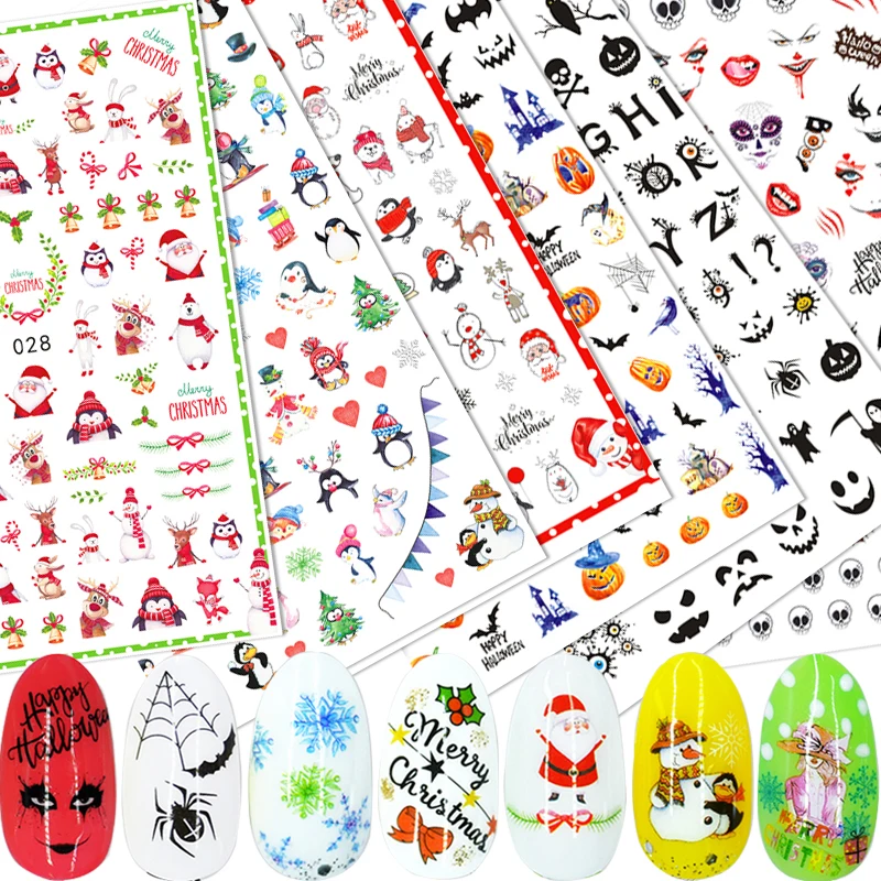 1pcs 3D Nail Slider Christmas Hallowen Sticker tattoo Decals Adhesive Manicure Tips Art Decorations Xmas tree Snowman | Красота и