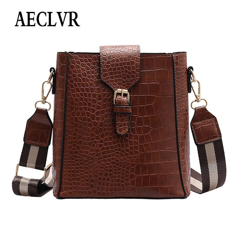

AECLVR Crocodile Pattern Women Shoulder Crossbody Bag Solid Color Alligator PU Leather Hasp Bags Ladies Fashion Shopping Bag