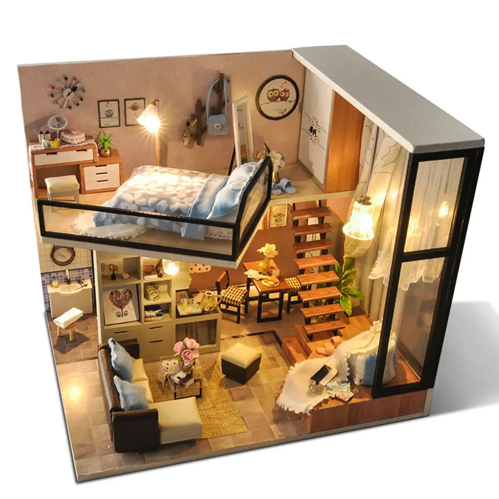 

Miniature Handmade Birthday Gift Kit LED Light Doll House Children 3D Assembling Toys Furniture DIY Wooden