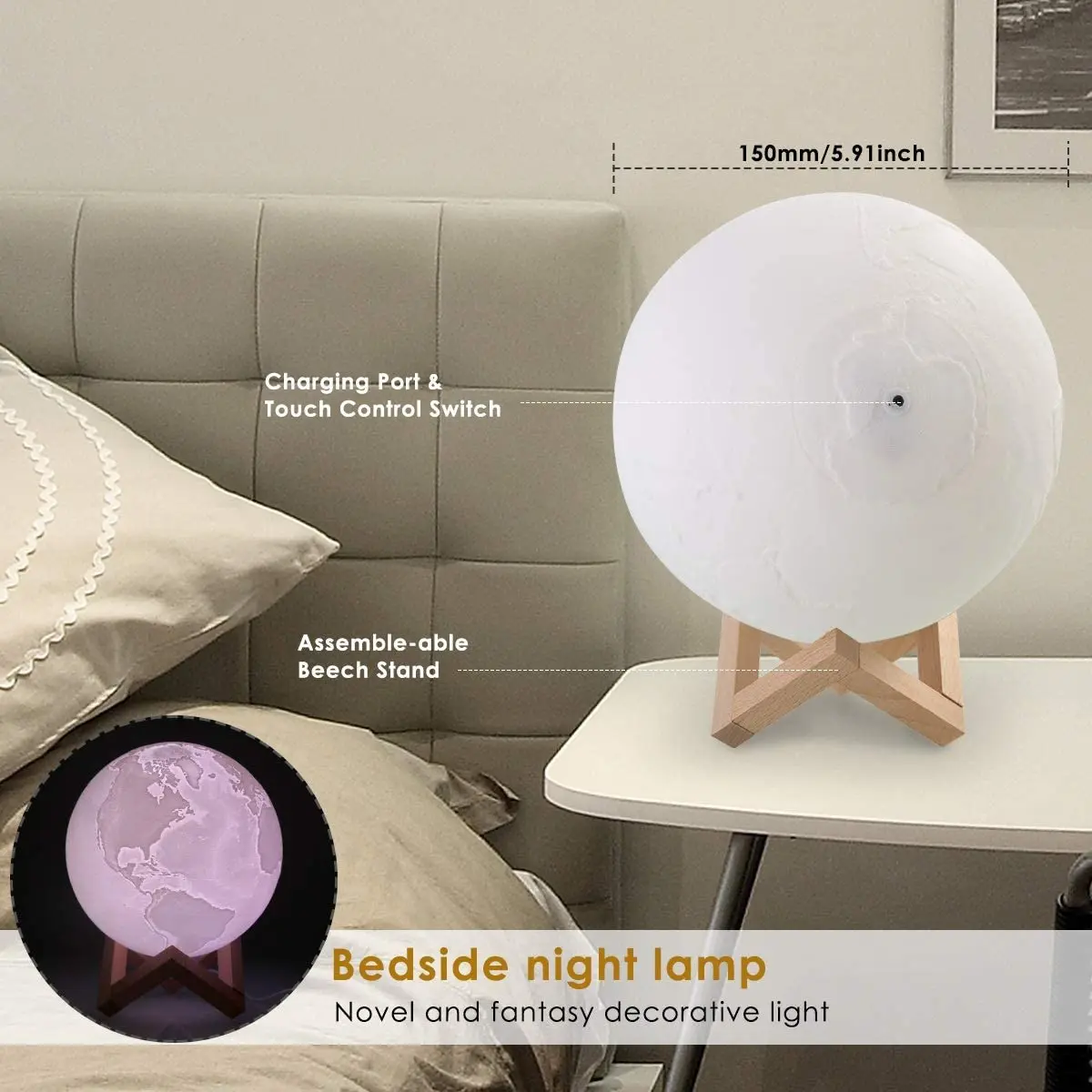 motion sensor night light LED Night Light 3D Print Earth Globe Lamp 16 Colors Dimmable USB Rechargeable Remote Touch Control Table Lamp for Kids Gifts bright night light