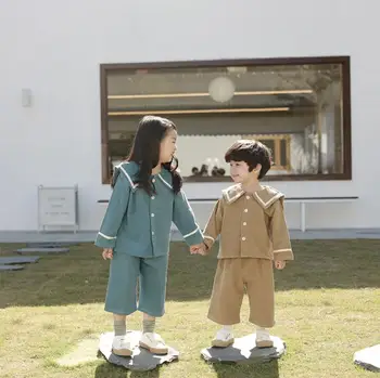 

2020 new girls boys 2 pcs corduroy set coat+wide pants fashion spring kids suit 1-6 years HJ752