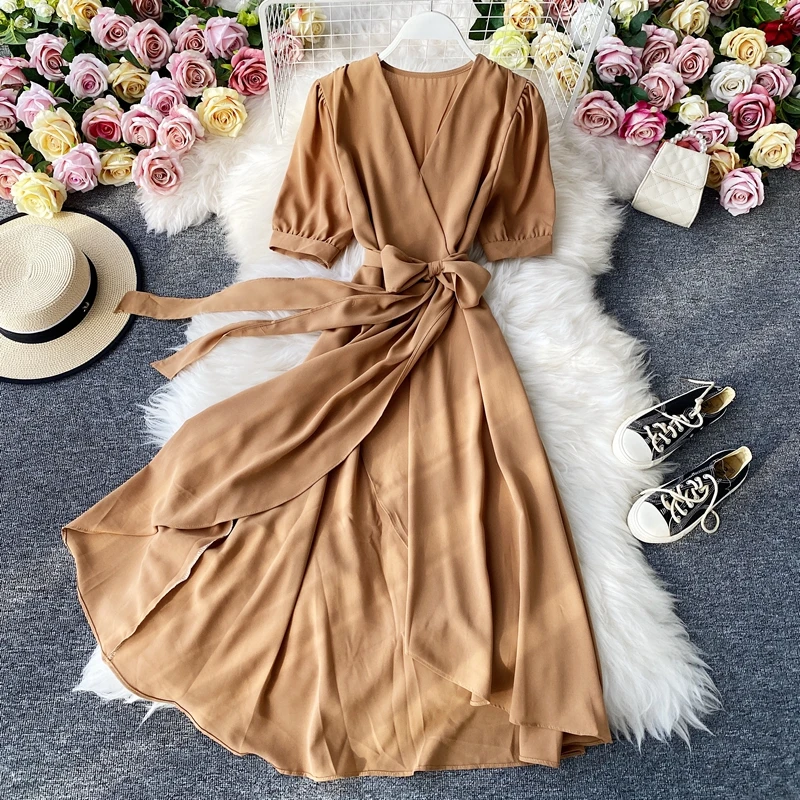 

2021 Summer New Women Wrap Dress Midi Dress White Dark Blue Sleeveless Solid Color Summer Deep V Hot Elegant Dress