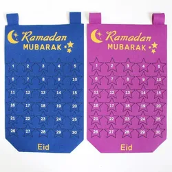 Calendrier du compte à rebours du Festival du Ramadan Eid Mubarak en feutre classique, calendrier créatif bleu violet pour la décoration de la salle, 1 pièce 