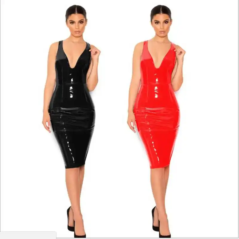 4xl 5xl 6xl Plus Size Dress 2019 Sexy Winter Pvc Wet Look Leather