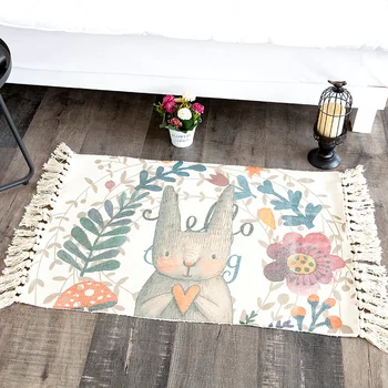 

Cilected Nordic Cotton Woven Carpet For Living Room Bedroom Rug Cartoon Cute Bedside Blanket Tassel Carpets Home Decor Floor Mat
