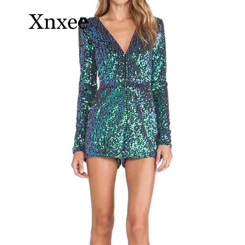  Women Sexy Sequins Rompers Jazz Dance Costume Pole Dance Clothing Fashion Performance Wear Stage Co